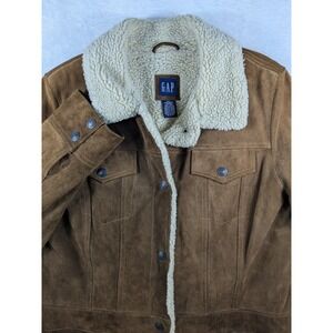 Vintage Gap Suede Sherpa Lined Front Snap Mid Length Coat Penny Lane Boho (Read)